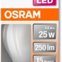 Osram E14 LED Leuchtmittel in Tropfenform, 2,5W, warmweiß, auf Verpackung.