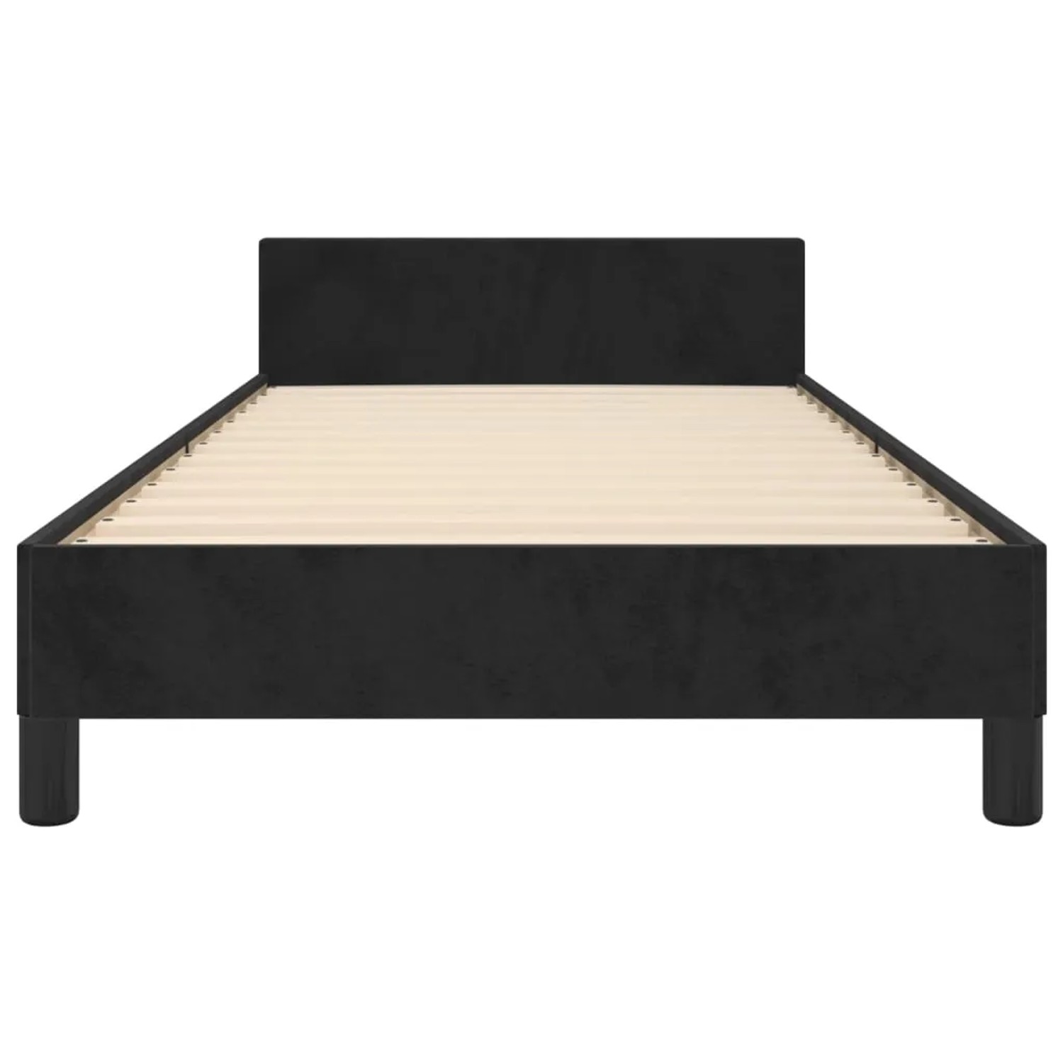 Schwarzes Samt-Bettgestell (80x200 cm) mit Kopfteil für Schlafzimmer.
