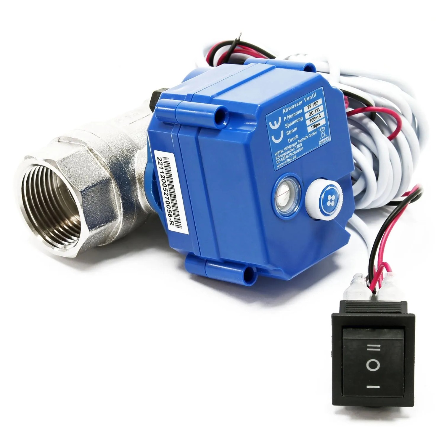 Wiltec Kugelventil für Abwasser ∅25mm Entleerungsventil DC 12V Rückschlagventil