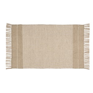 Beige Badematte Pica, 50x80 cm, aus Jute und Baumwolle mit Fransen.