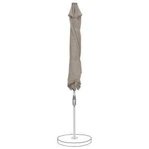 Geschlossener Suncomfort Marktschirm in Taupe hell mit Kurbelmechanik.
