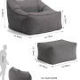 mokebo Sitzsack Sessel 'Lümmel' mit Hocker, Cordstoff anthrazit, Maße eingeblendet.