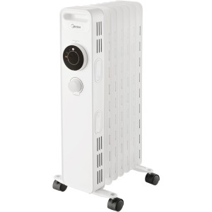 Weißer Midea Ölradiator NY1507-20M mit 7 Heizrippen und Bedienelementen.