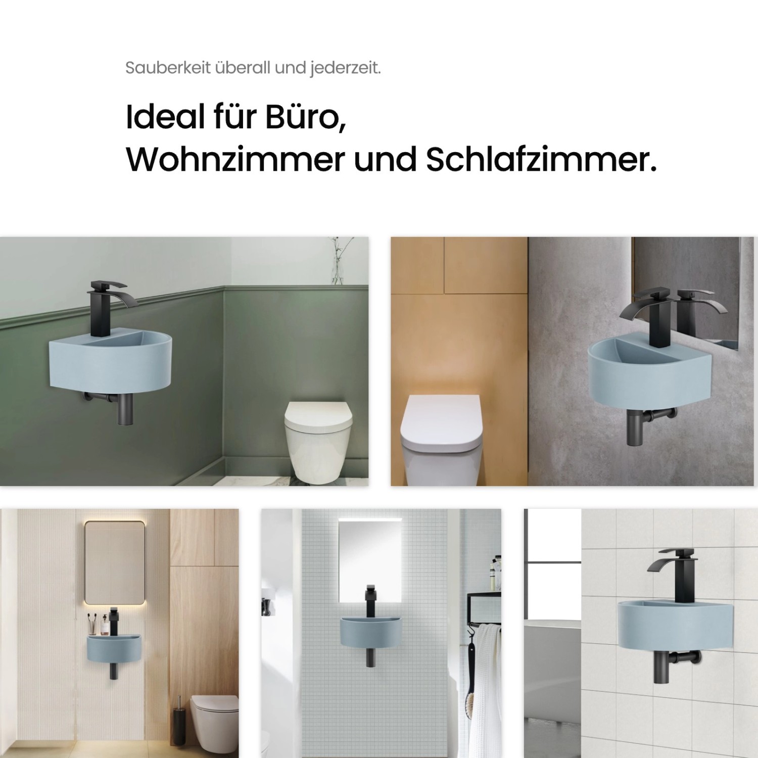Emke Mini-Waschbecken, hellgrau-blau, U-Form, zur Wandmontage. Ideal für kleine Bäder.