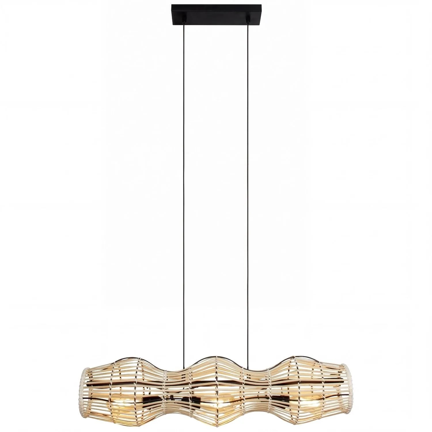 Licht-Erlebnisse Hängelampe Bambus 80 CM Breit 3-Flammig E27 Boho Design