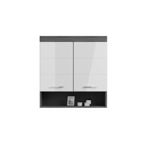 Hängeschrank in Weiß-Rauchsilber (74x79x24cm) für Bad oder Hauswirtschaftsraum.