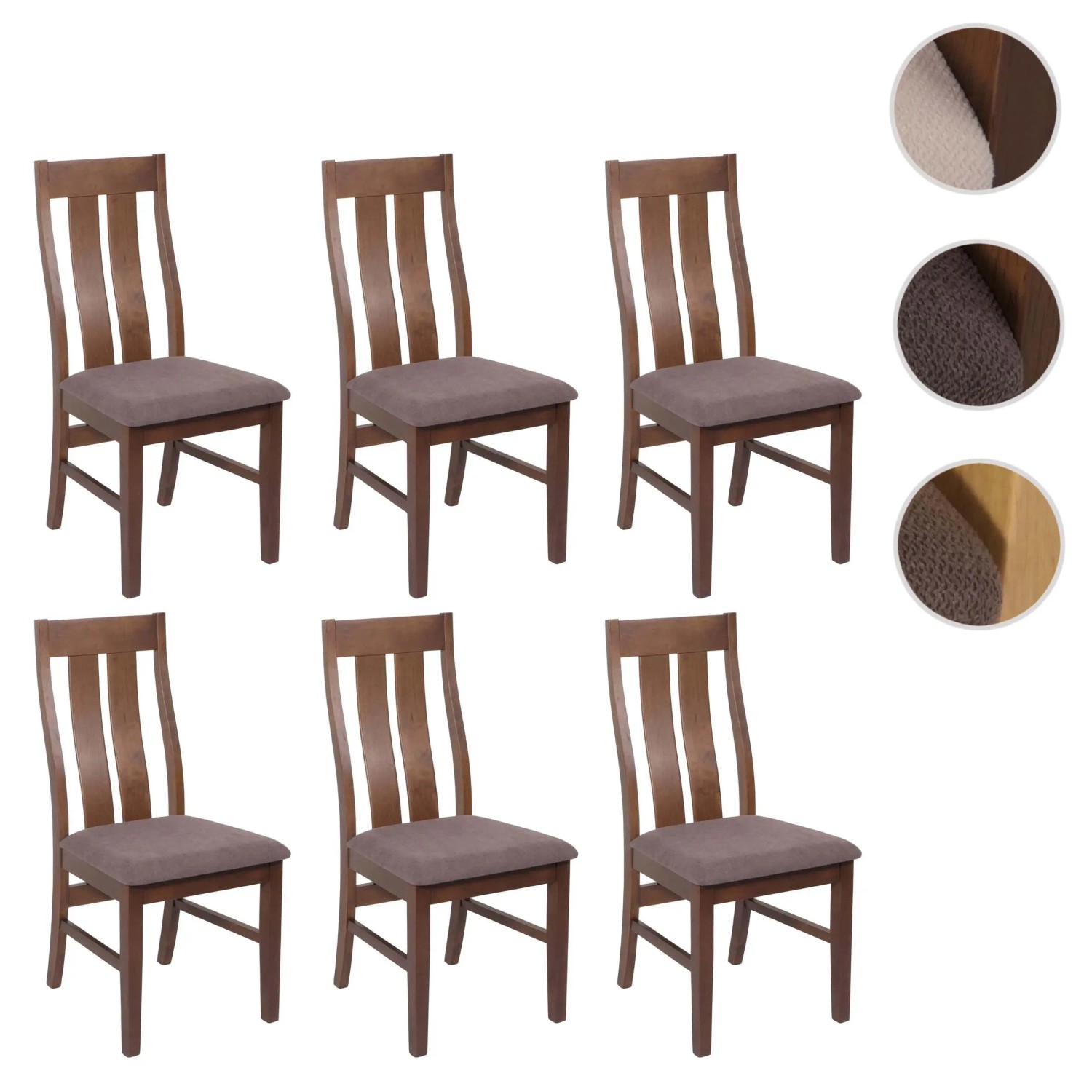 6er-Set Polsterstühle: Esszimmerstühle M58 mit dunklem Holzgestell und taupefarbenem Sitz.