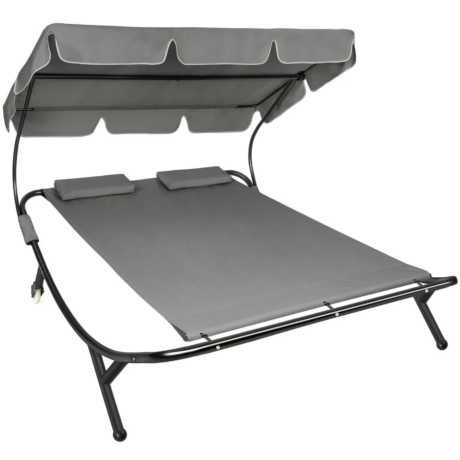 Tectake Gartenliege Livorno Für 2 Personen Stufenlos Verstellbares Sonnendach  195 x 185 x 175 cm Schwarz Grau