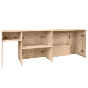 Monstershop Wohnmobil Küchenzeile aus Birkenholz mit Staufächern und Klapptisch für Camping & Zubehör.