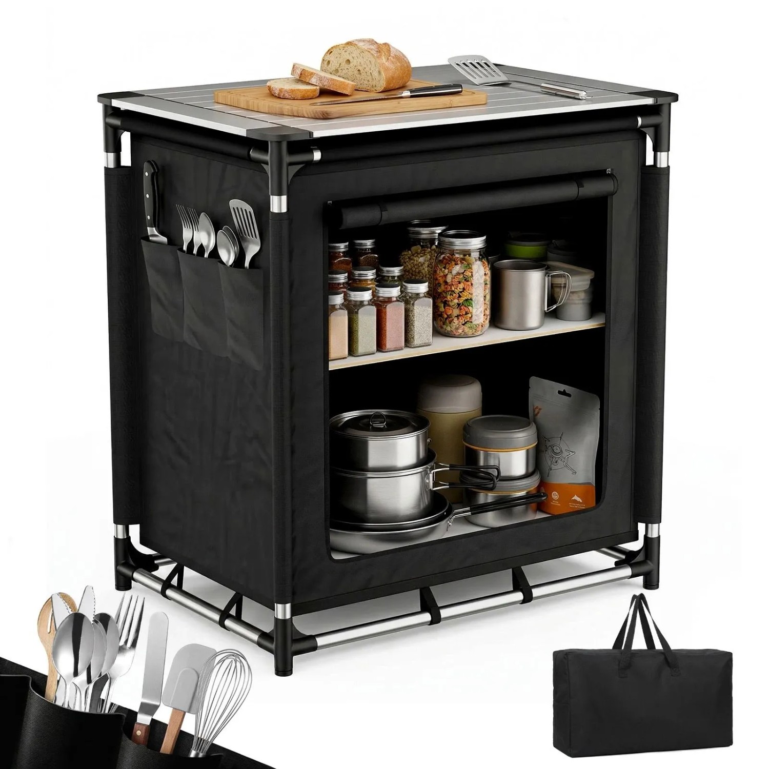 Sekey Campingschrank Faltbar Campingküche mit Aluminiumgestell und Aluminium-Arbeitsplatte