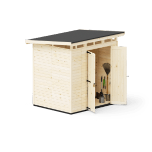 Upyard Gartenhaus Strongbox L, Holz-Gartenhaus mit Doppeltür und Fundament in Natur.