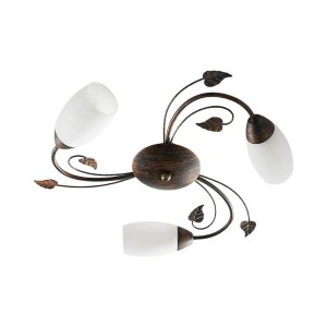 Retro Deckenleuchte Stefania in Braun mit 3 Glaslampen für Wohnzimmer.