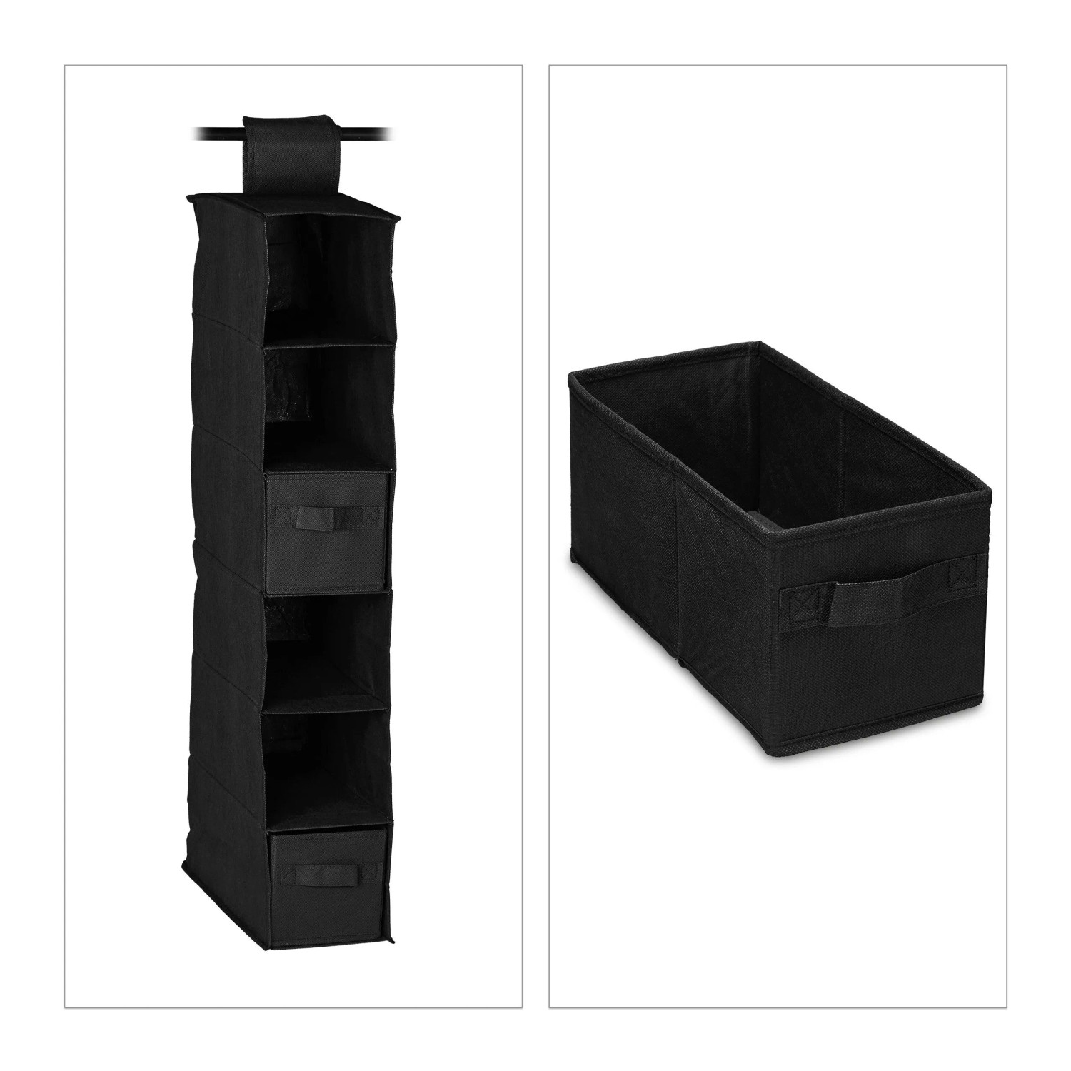 Relaxdays Hängeregal für Kleiderschrank Vlies Schwarz Faltbar 82 cm x 14,5 cm x 30 cm