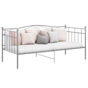 Graues vidaXL Schlafsofa Bettgestell aus Metall, 90x200 cm, mit Kissen. Ideal für Gäste.