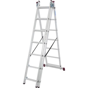 Krause Corda Vielzweckleiter 3x6 Sprossen in Treppenversion, Aluminiumleiter als Anlege-, Schiebe- und Stehleiter.