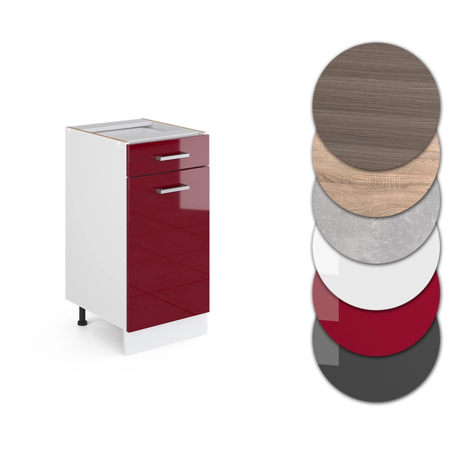 Vicco Küchenunterschrank R-Line, Bordeaux Hochglanz/Weiß, 40 cm breit, ohne Arbeitsplatte.