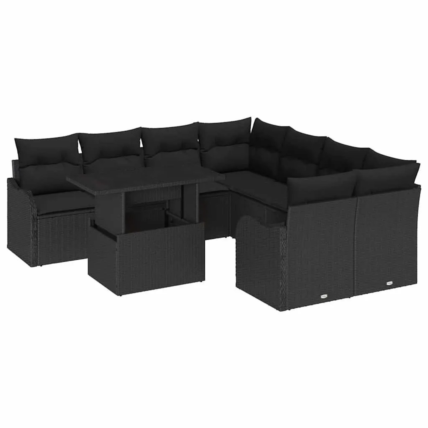 vidaXL Gartensofa-Set mit Kissen mit Kissen 9 Stk Schwarz Polyrattan 335717 günstig online kaufen