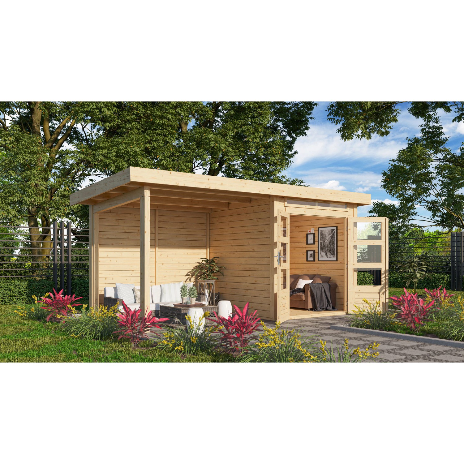 Karibu Holz-Gartenhaus/Gerätehaus Kumla 1 Natur Pultdach Unbehandelt 200 cm x 200 cm