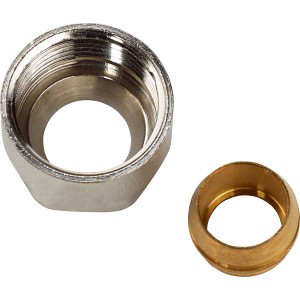 Anschlussadapter für 15 mm Kupferrohr, verchromt und Messing Dichtring für Heizungsinstallation.