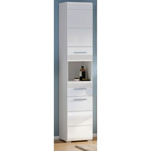 Inn.Furn Hochschrank Weiß Hochglanz 30 cm Badschrank mit Vollauszug Leon