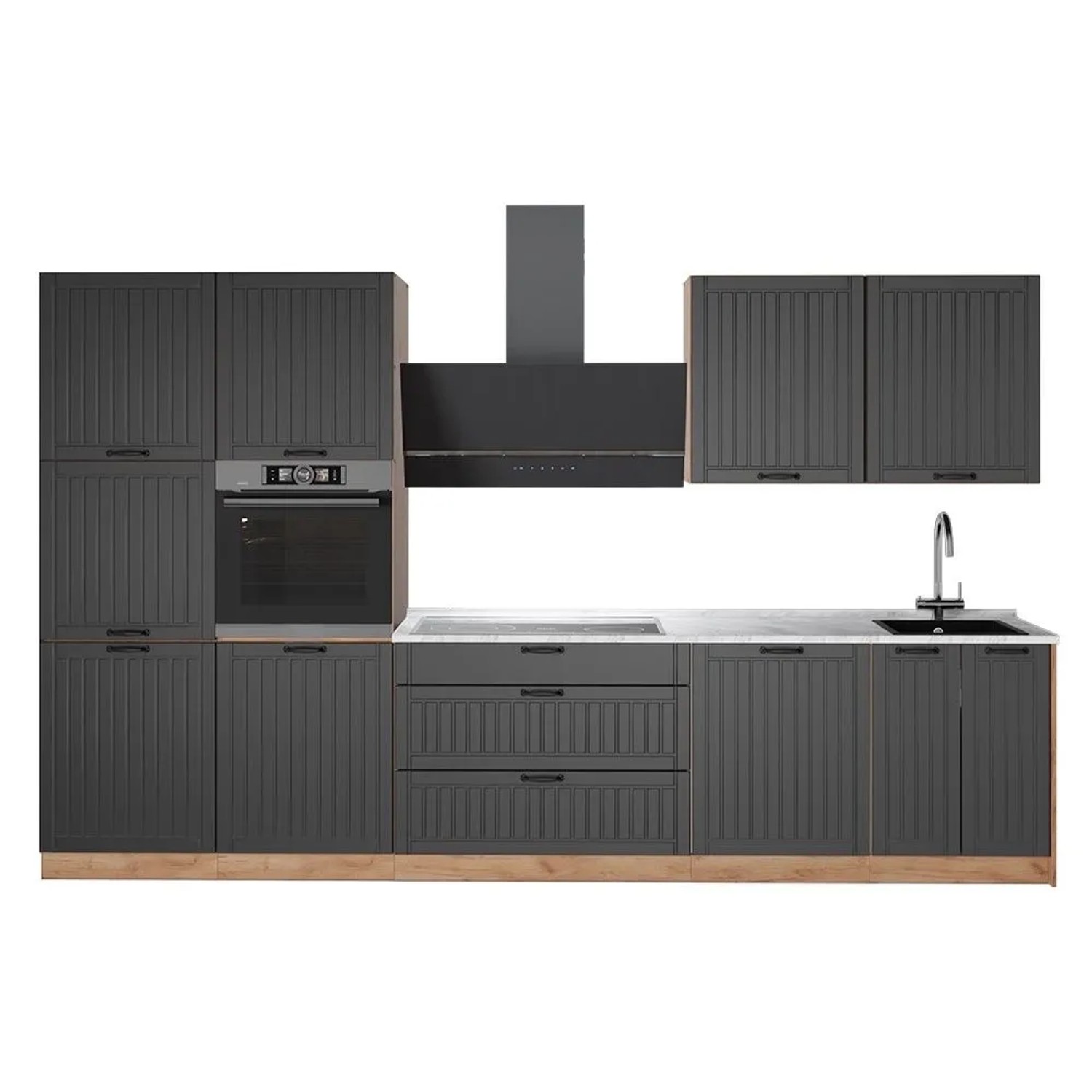 Vicco Küchenzeile Fame-Line Dunkelgrau/Goldkraft Eiche 340 x 207 AP Marmor Art Nr 64594