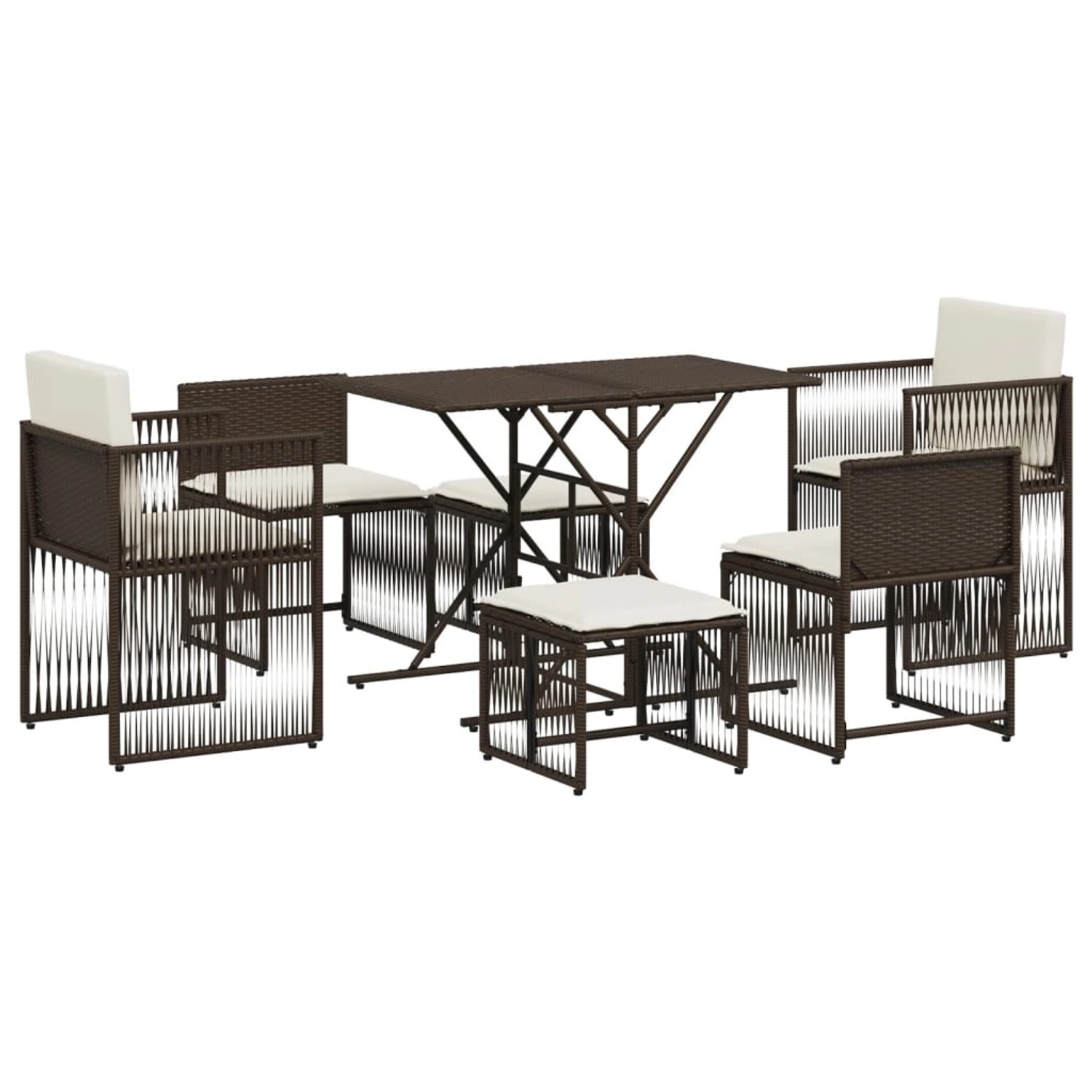 vidaXL 7-Tlg Garten-Essgruppe mit Kissen Braun Poly Rattan 369010