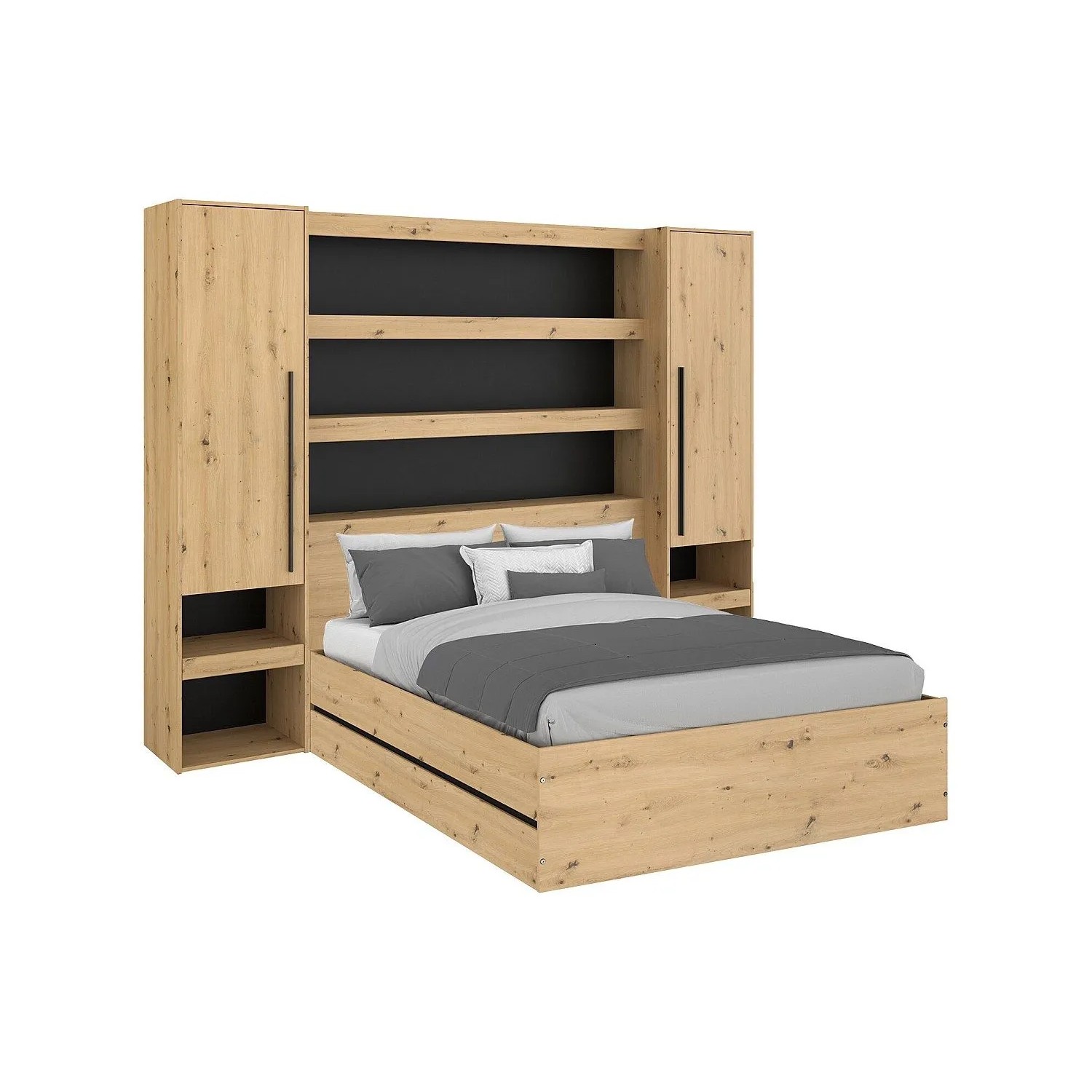 Vente-unique Bettrahmen Ludaro Schwarz  Naturfarben Hell 269.7 cm