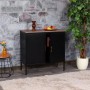 Schwarze MCW Kommode L84-2 mit zwei Türen und Holzplatte. Schubladenkommode mit Stauraum.