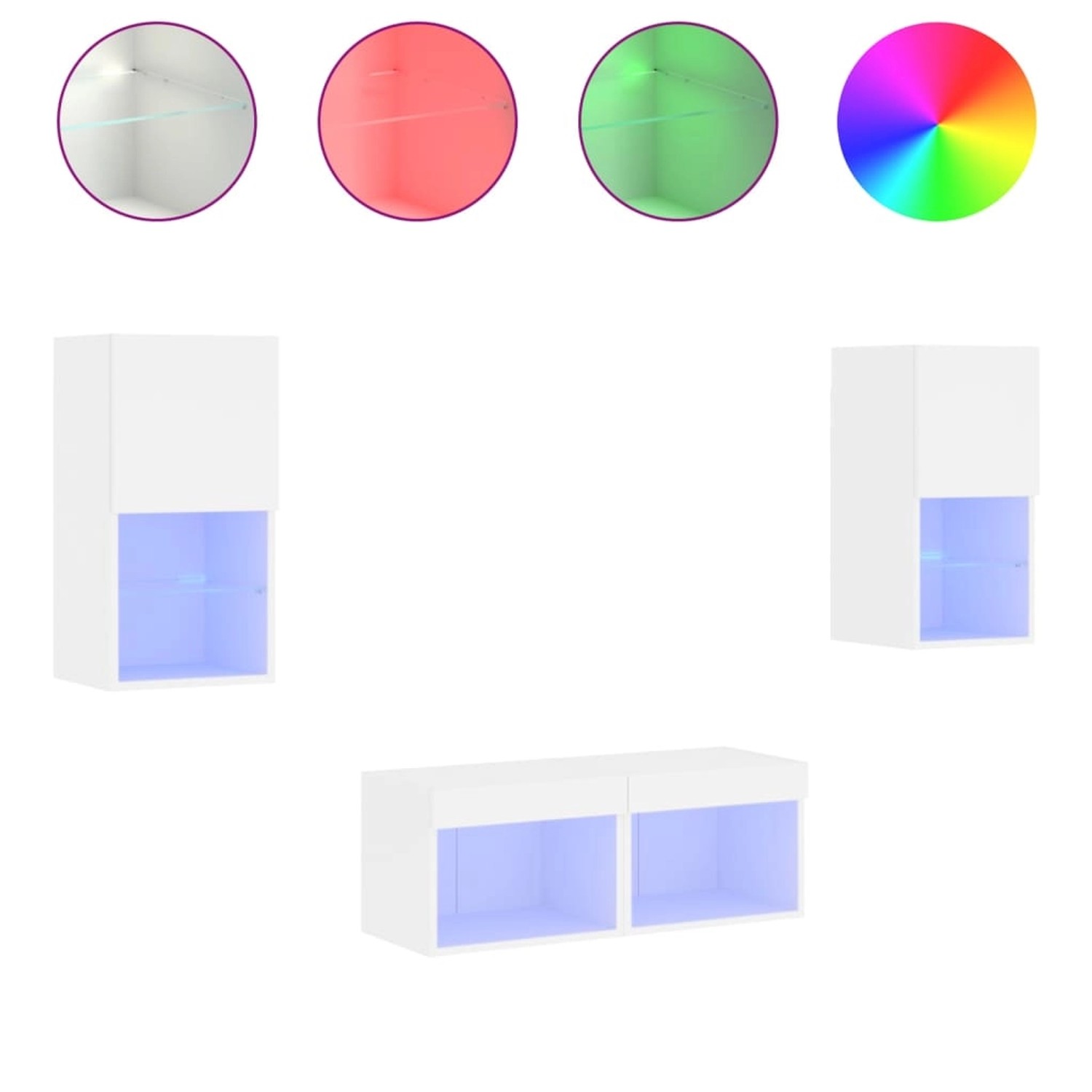 vidaXL 4-tlg. TV-Wohnwand mit LED-Leuchten Weiß  Modell 1 günstig online kaufen