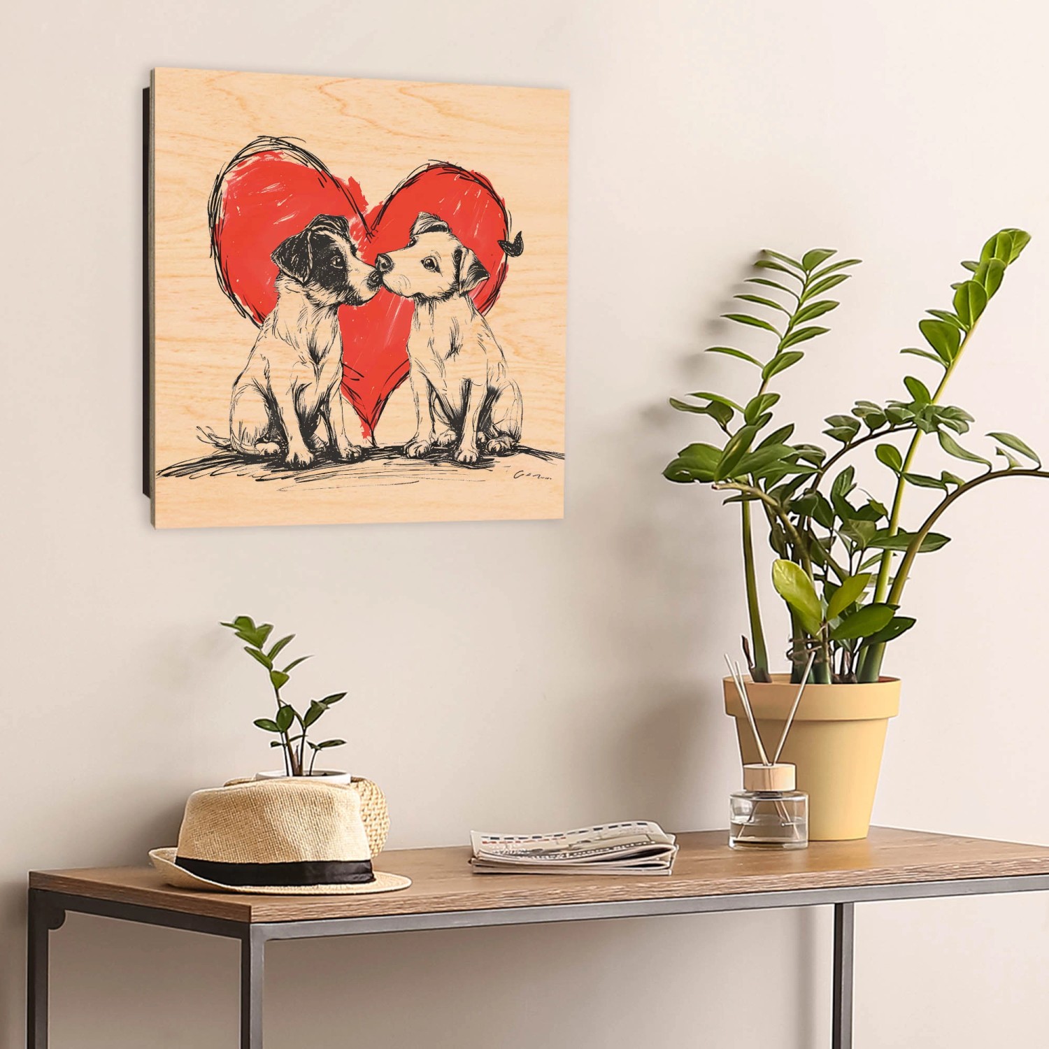 Banjado Schlüsselkasten mit Hunde-Motiv und Herz, Holz, 30x30cm, 50 Haken.