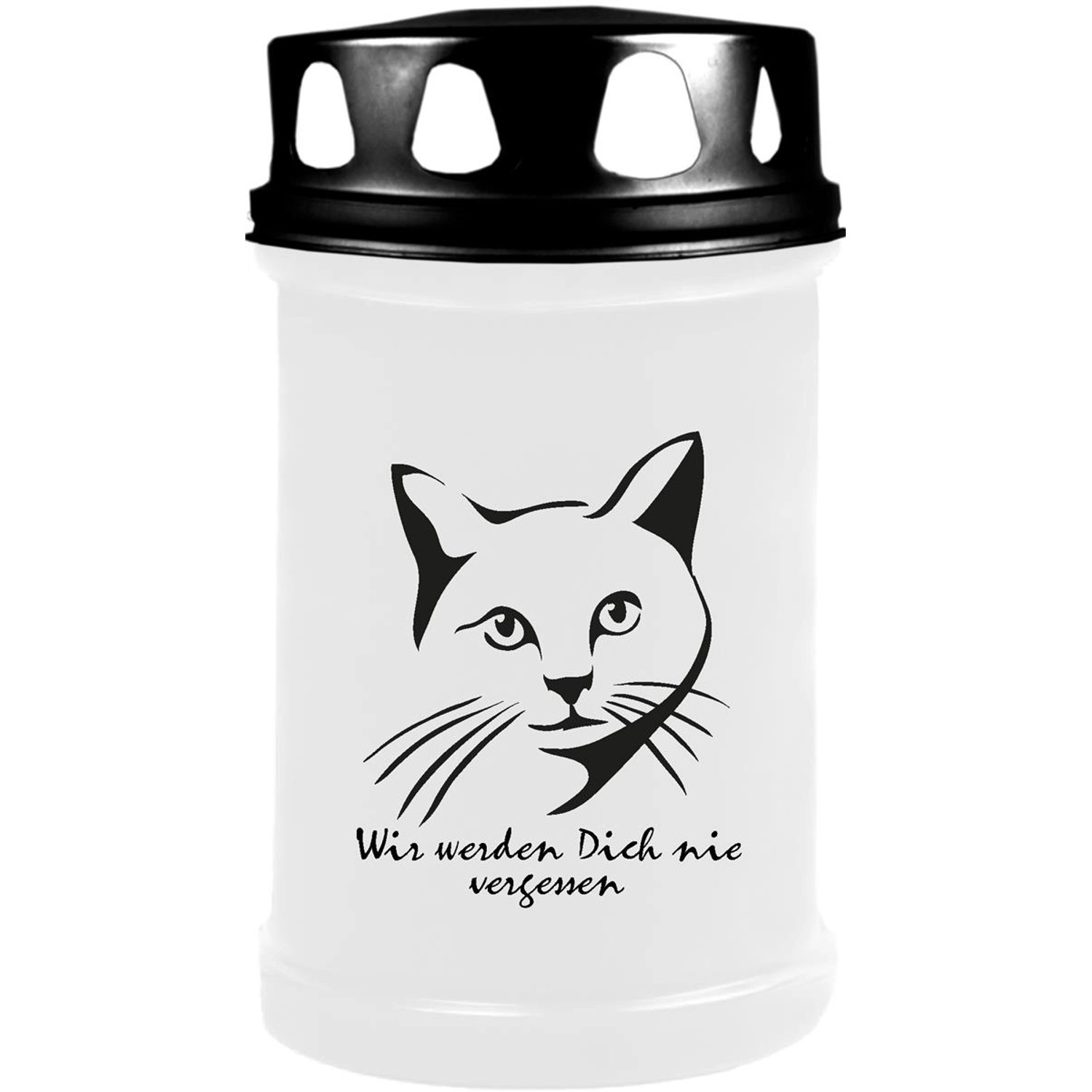 HS Candle Grabkerze Weiß 48h Deckel Schwarz Katze 3 günstig online kaufen