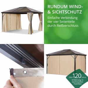 Leco Profi-Pavillon mit braunem Dach und naturfarbenen Seitenteilen für Garten oder Terrasse.