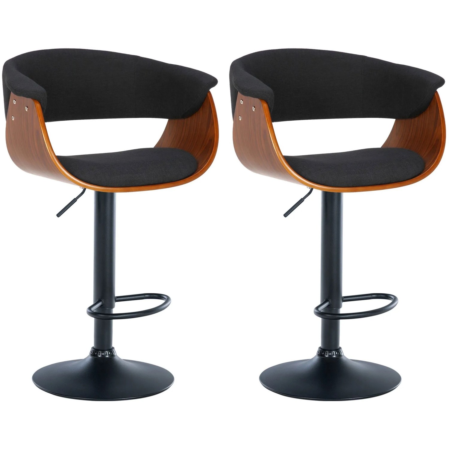 DELUKE 2er Set Barhocker BAKOT Stoff Walnuss/schwarz 60x51x90cm Barstuhl Höhenverstellbar Mit Lehne Drehbar Tresenhocker Tresenstuhl