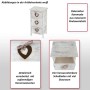 Weiße MCW Kommode Sues aus Paulowniaholz mit 3 Schubladen und Herzornamenten im Shabby-Chic-Stil.