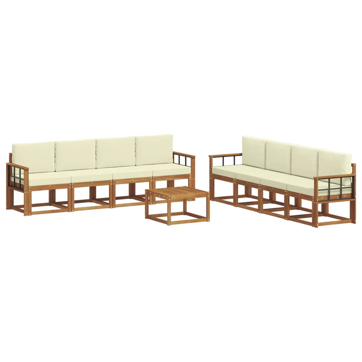 vidaXL Outdoor-Sofagarnitur 9 Stk Natur und Creme Massivholz Akazie 3366193