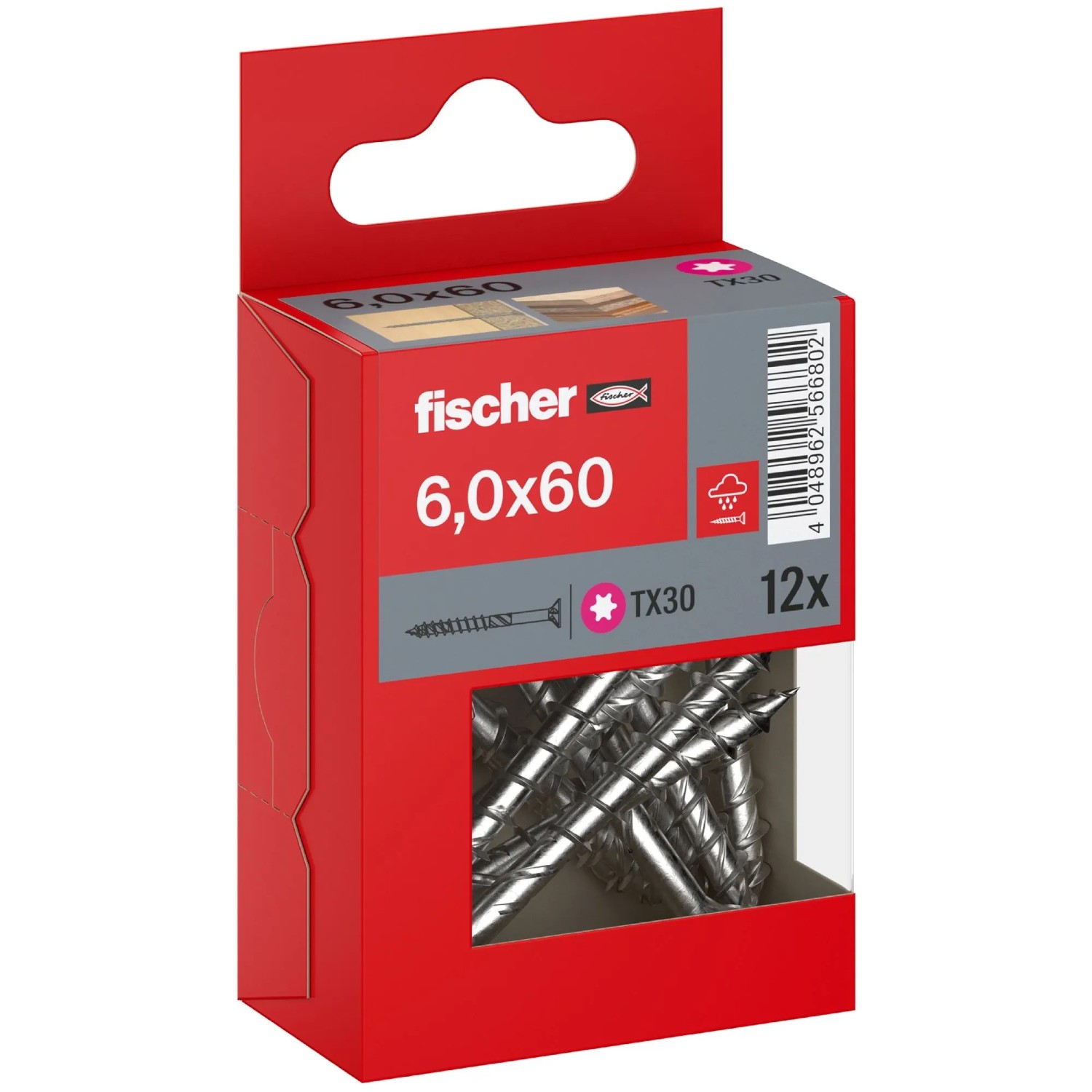 Fischer Schraube PowerFast II A2 Senkkopf TX Teilgewinde Ø 6 x 60 mm 12 Stk