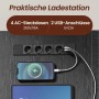 Songmics Schreibtisch Brandon: Steckdosenleiste mit 4 Steckdosen und 2 USB-Anschlüssen, Smartphone wird geladen.