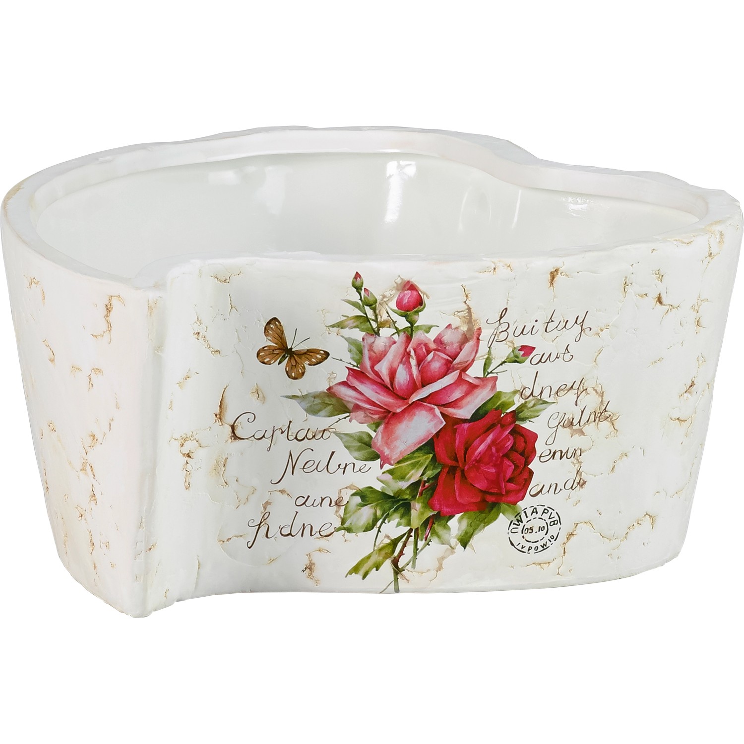 Deko-Pflanzschale Herz mit Rosenmotiv 7 cm x 15 cm x 15 cm Creme günstig online kaufen