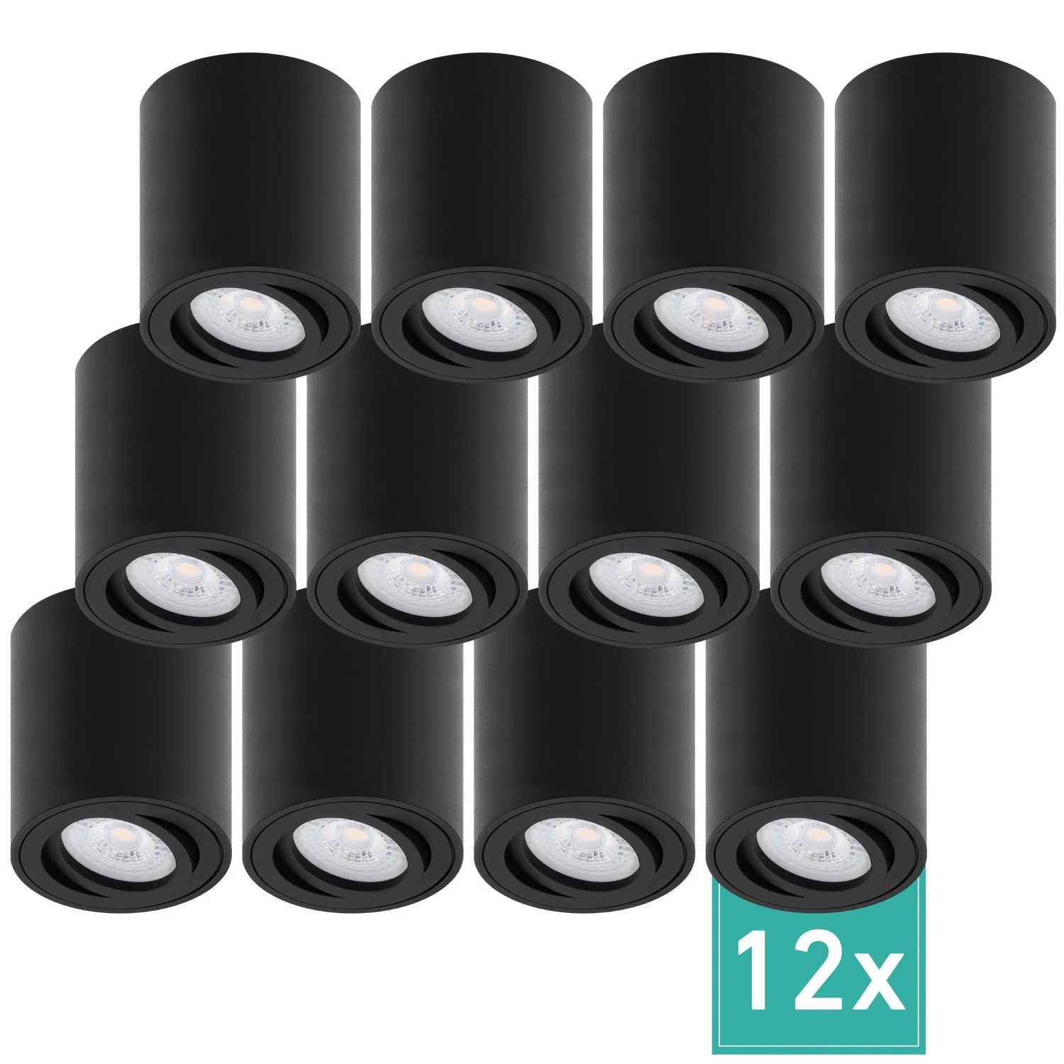 Oktaplex 12er Set Aufbauspot Lile M inkl. LED-Module 3-Step Dimmbar Warmweiß 3000K 230V Alu Schwarz