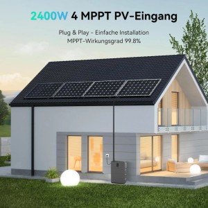 Marstek Balkonkraftwerk mit Speicher am Haus montiert. Das Balkonkraftwerk hat 2.56 kWh.