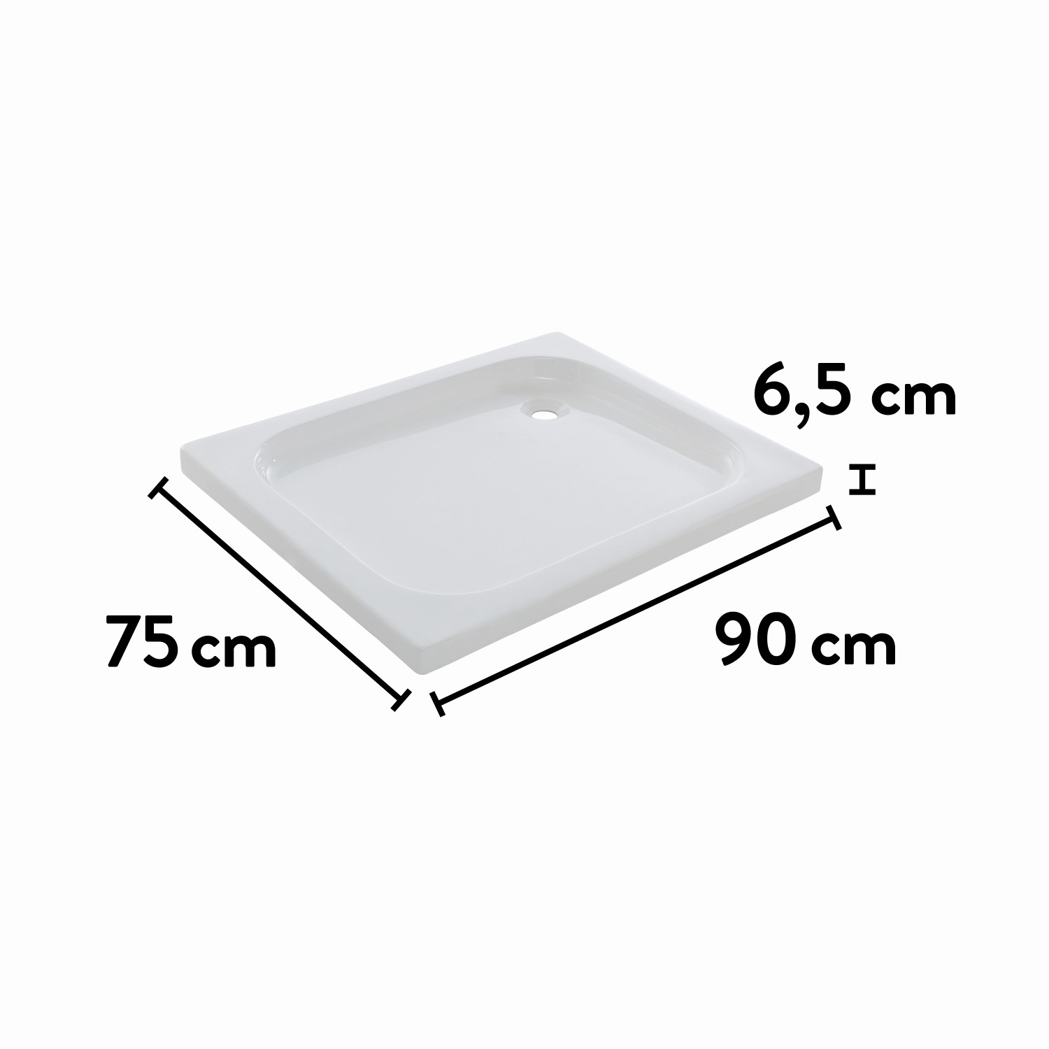 Rechteckige, weiße baliv Duschwanne DW-90.50 E, 90x75 cm, aus Sanitär-Acryl.