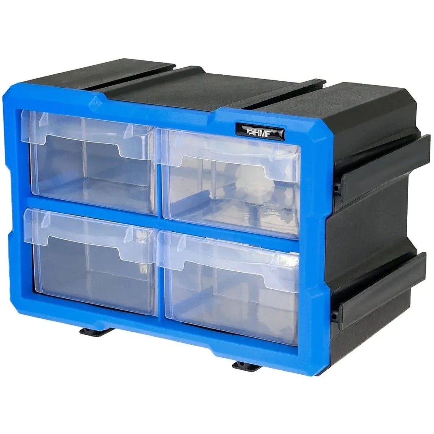 HMF STK200-02-05 Sortierbox Für Kleinteile Mit 4 Schubladen Erweiterbarer Sortimentskasten Für Schrauben Und Werkzeug 8 Fächer 295 x 195 x 160 mm
