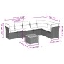 Graue 8-tlg. vidaXL Garten-Sofagarnitur aus Polyrattan mit Kissen und Tisch, Maße siehe Abbildung.
