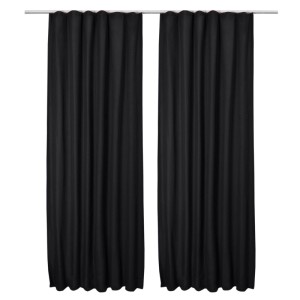 Zwei schwarze Beautissu Thermogardinen mit Kräuselband, 140x245cm, für Fenstervorhänge. Bieten Wärme- & Kälteschutz.