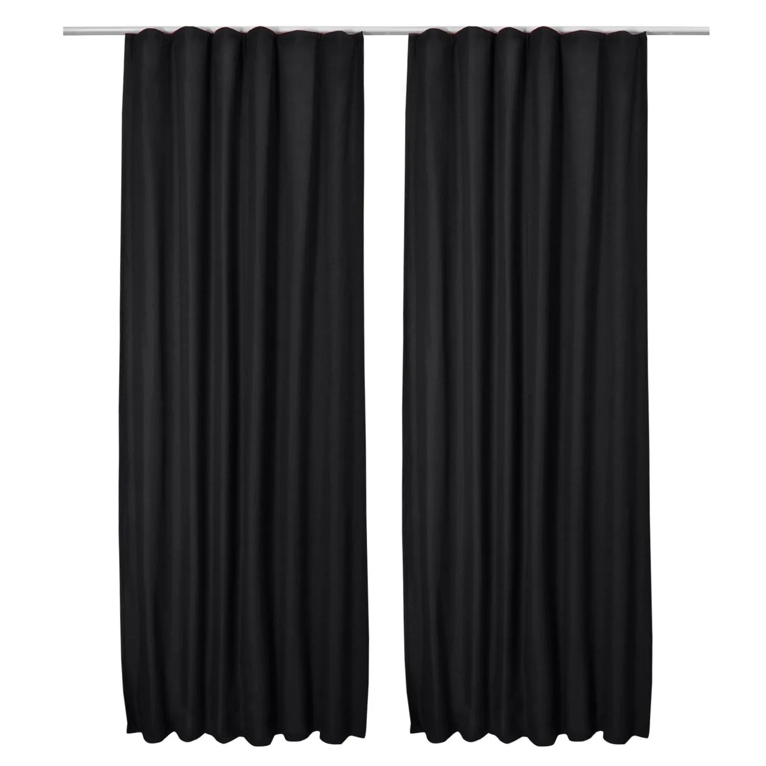 Beautissu Amelie TK Vorhang mit Kräuselband 140x245cm Schwarz 2tlg