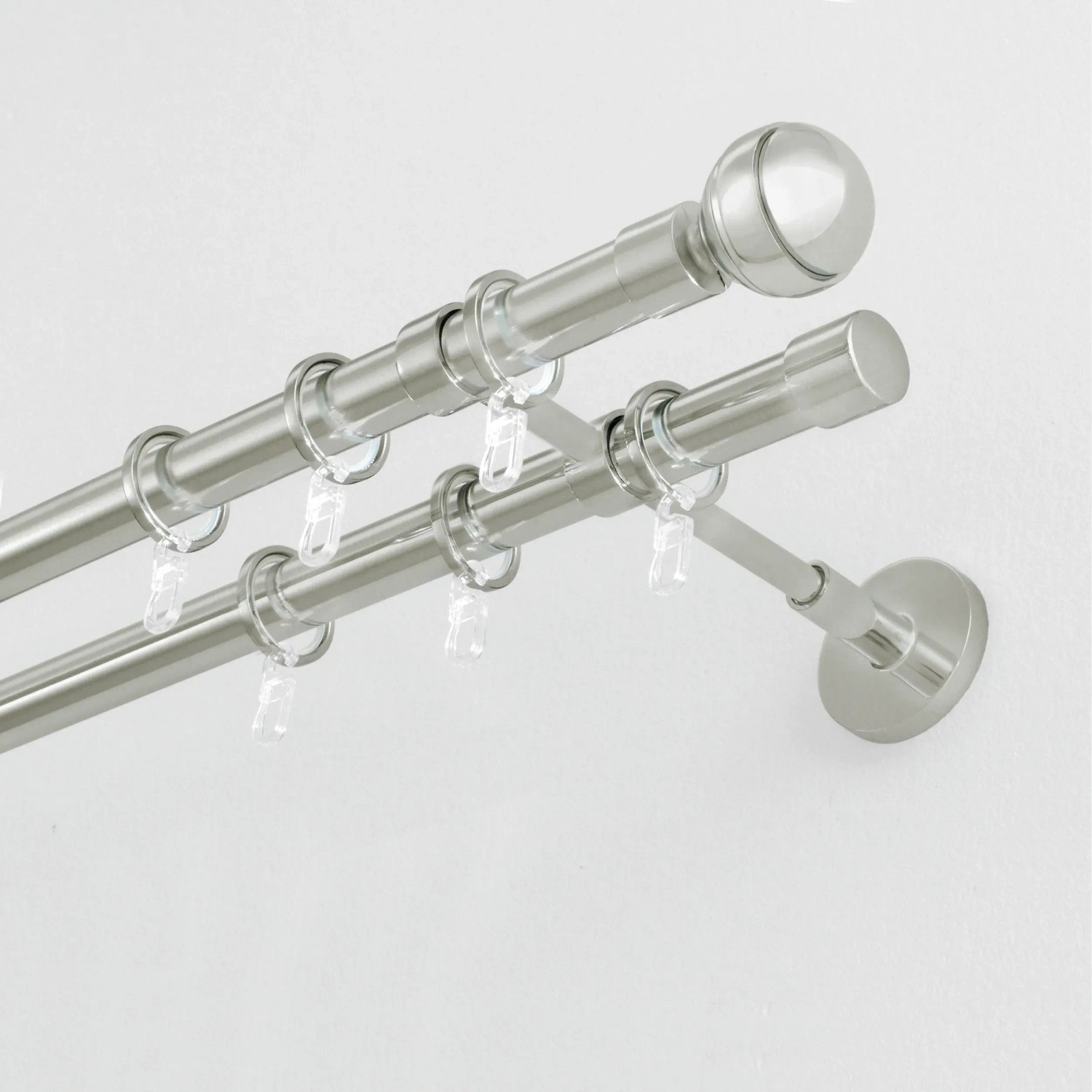Gardinia Chicago Endstücke in Edelstahloptik, Kugelform, 2er-Pack für 20 mm Stangen.