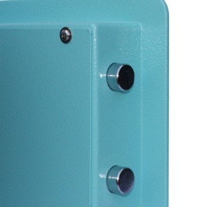 Detailaufnahme: Blauer mySafe 350 Möbeltresor mit Bolzenverriegelung.