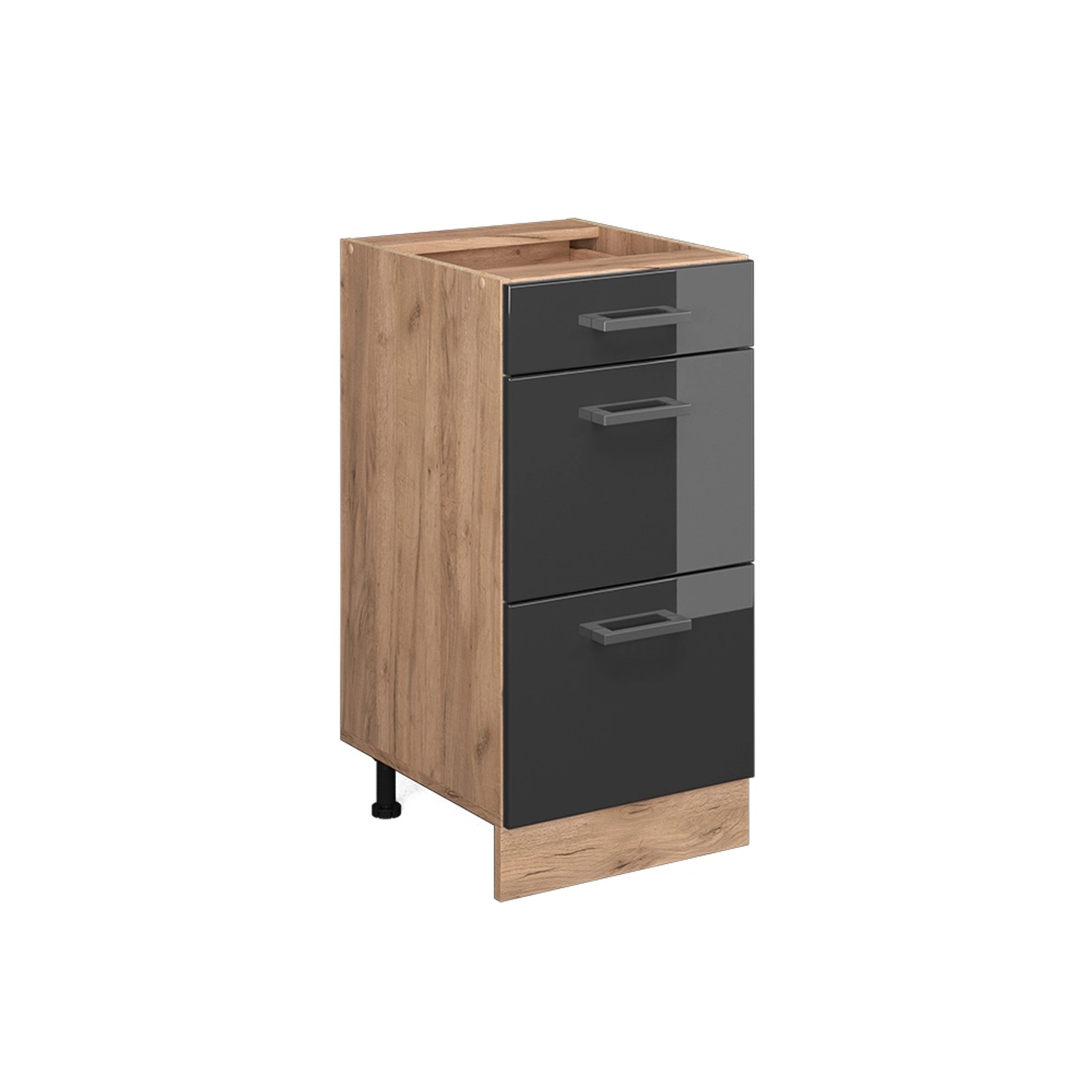 Vicco Küchenunterschrank R-Line Anthrazit Hochglanz/Goldkraft Eiche 40 cm mit Schubladen ohne Arbeitsplatte