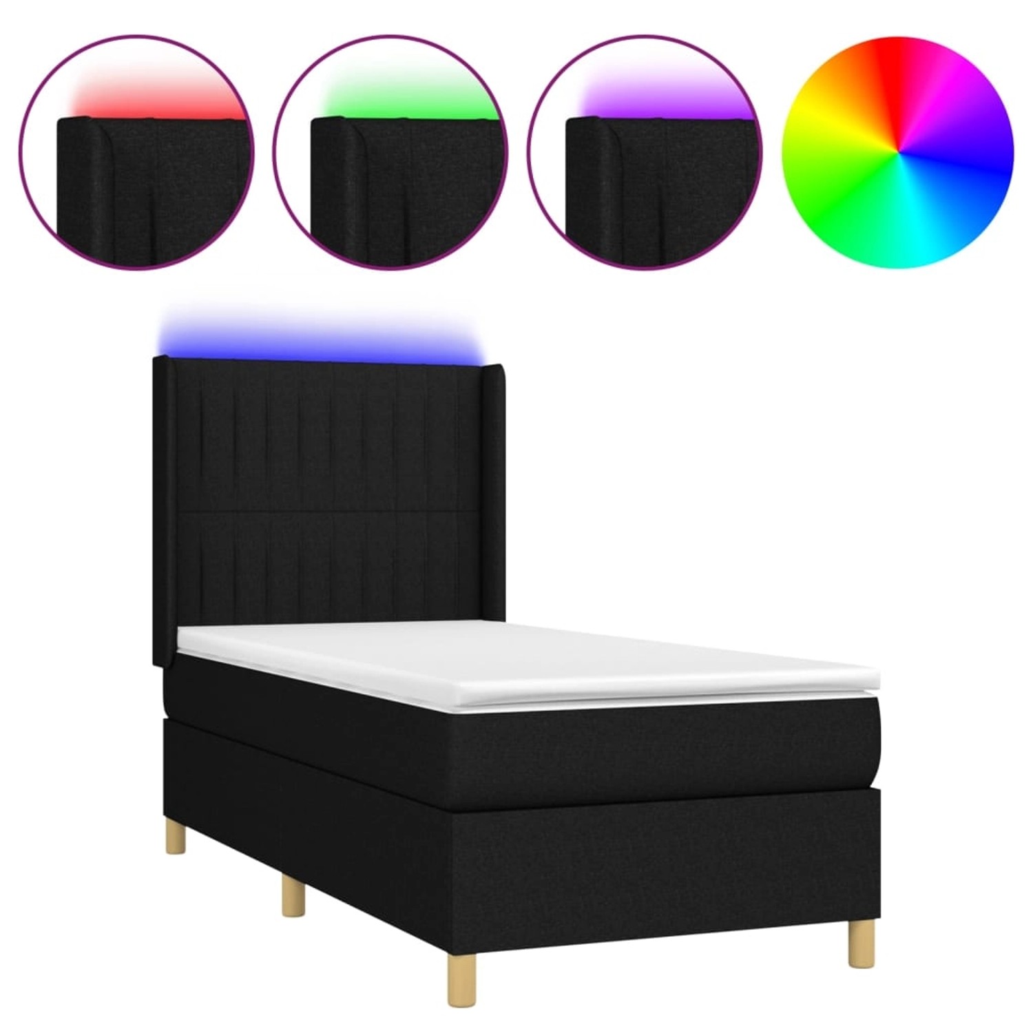 vidaXL Boxspringbett mit Matratze & LED Schwarz 100x200 cm Stoff 3139015 günstig online kaufen