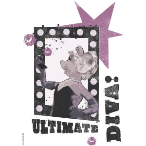 Komar Wandtattoo Ultimate Diva, 50x70 cm. Deko-Sticker mit Schwein im Diva-Look vor Spiegel.